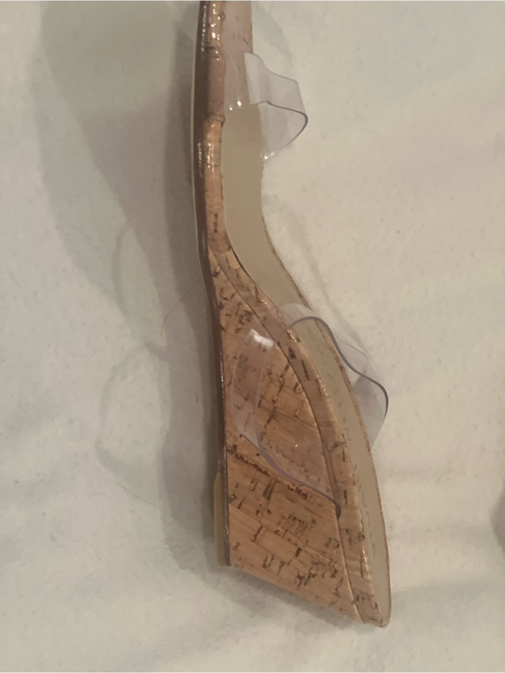 Stuart Weitzman Clear PVC Cork Wedge Sandal with Transparent Straps
